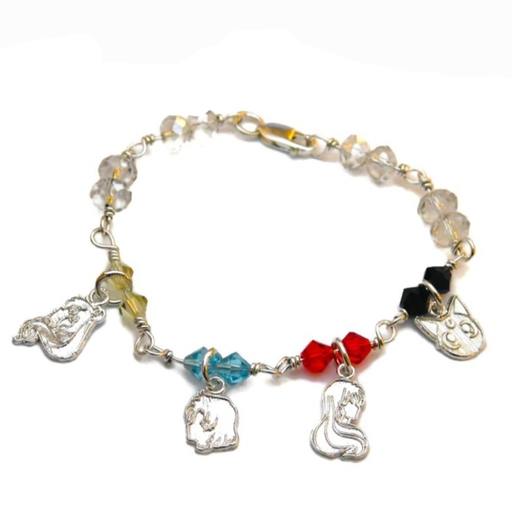 Sterling Silver .925 Charm Bracelet w/4 Sterling Silver .925 Sailor Scout Charms